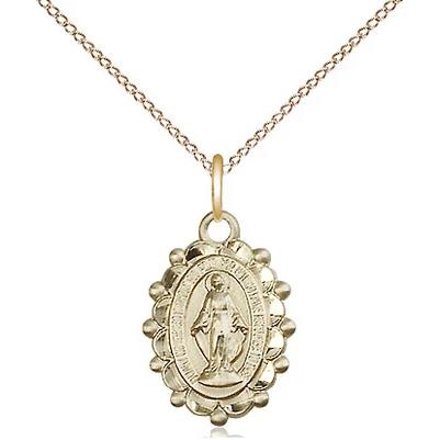 Miraculous Medal Necklace - 14K Gold Filled - 5/8 Inch Tall by 3/8 Inch Wide with 18" Chain
