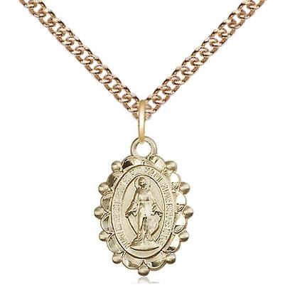 Miraculous Medal Necklace - 14K Gold Filled - 5/8 Inch Tall by 3/8 Inch Wide with 24" Chain