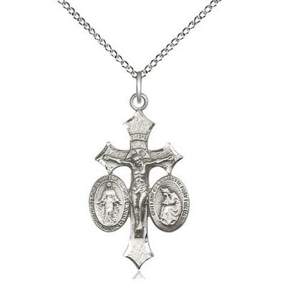 Jesus, Mary, Our Lady of La Salette Medal Necklace - Sterling Silver - 1-1/8 Inch Tall x 5/8 Inch Wide with 18" Chain