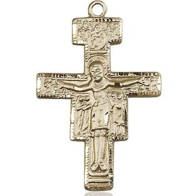 San Damiano Crucifix Medal Necklace - 14K Gold Filled - 1-1/4 Inch Tall x 7/8 Inch Wide with 24" Chain