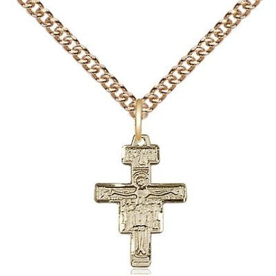 San Damiano Crucifix Medal Necklace - 14K Gold Filled - 5/8 Inch Tall x 3/8 Inch Wide with 24" Chain