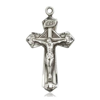 Crucifix Medal Necklace - Sterling Silver - 1-1/8 Inch Tall x 5/8 Inch Wide with 24" Chain