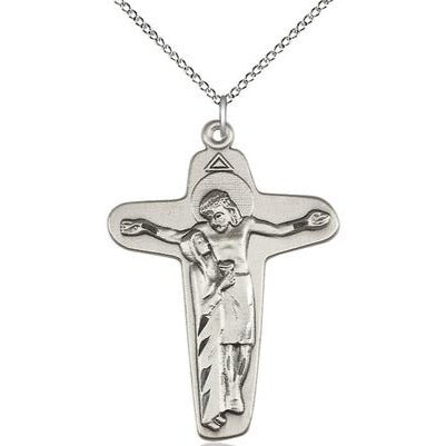 Sorrowful Mother Crucifix Medal Necklace - Sterling Silver - 1-5/8 Inch Tall x 1-1/8 Inch Wide with 18" Chain