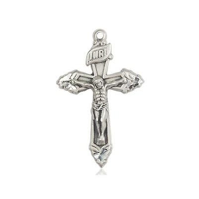 Crucifix Medal Necklace - Sterling Silver - 7/8 Inch Tall x 1/2 Inch Wide with 24" Chain