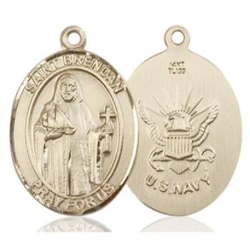 St. Brendan Navy Medal - 14K Gold - 1 Inch Tall x 3/4 Inch Wide