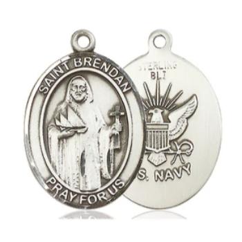 St. Brendan Navy Medal - Sterling Silver - 1 Inch Tall x 3/4 Inch Wide