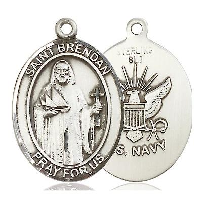 St. Brendan Navy Medal - Sterling Silver - 1 Inch Tall x 3/4 Inch Wide