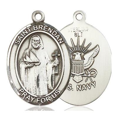 St. Brendan Navy Medal - Sterling Silver - 1 Inch Tall x 3/4 Inch Wide