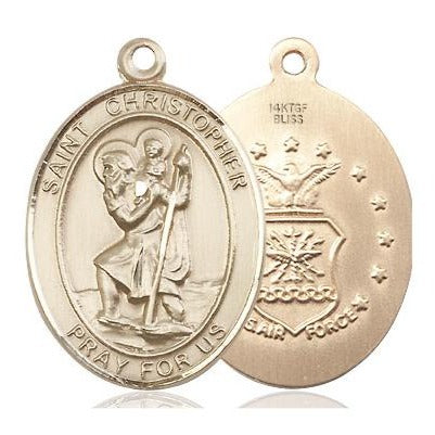 St. Christopher Air Force Medal - 14K Gold Filled - 1 Inch Tall x 3/4 Inch Wide