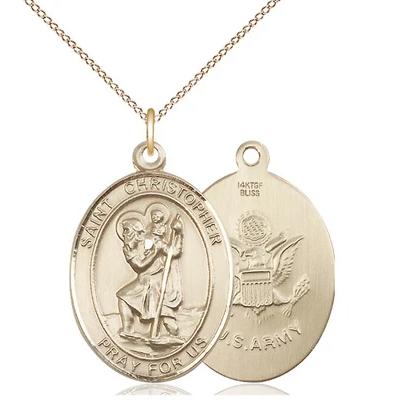 St. Christopher Army Medal Necklace - 14K Gold Filled - 1 Inch Tall x 3/4 Inch Wide with 18" Chain