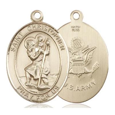 St. Christopher Army Medal Necklace - 14K Gold Filled - 1 Inch Tall x 3/4 Inch Wide with 24" Chain
