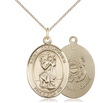 St. Christopher Coast Guard Medal Necklace - 14K Gold Filled - 1 Inch Tall x 3/4 Inch Wide with 18" Chain