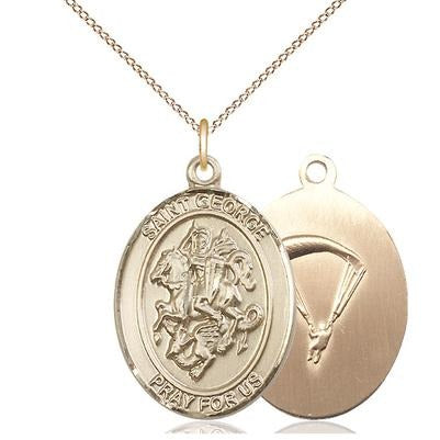 St. George Paratrooper Medal Necklace - 14K Gold Filled - 1 Inch Tall x 3/4 Inch Wide with 18" Chain