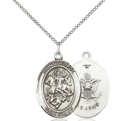 St. George Army Medal Necklace - Sterling Silver - 1 Inch Tall x 3/4 Inch Wide with 18" Chain