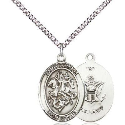 St. George Army Medal Necklace - Sterling Silver - 1 Inch Tall x 3/4 Inch Wide with 24" Chain