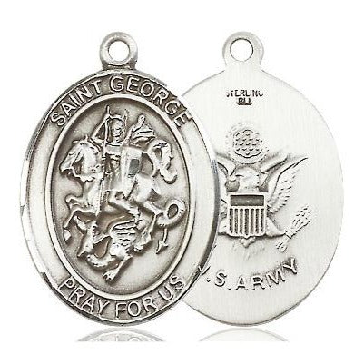 St. George Army Medal Necklace - Sterling Silver - 1 Inch Tall x 3/4 Inch Wide with 24" Chain