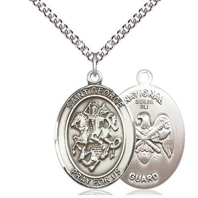 St. George National Guard Medal Necklace - Sterling Silver - 1 Inch Tall x 3/4 Inch Wide with 24" Chain