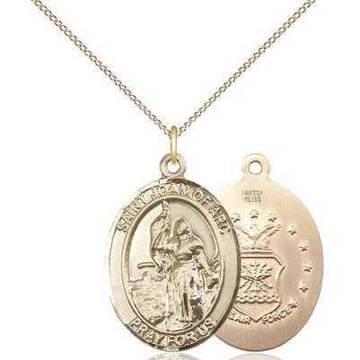 St. Joan of Arc Air Force Medal Necklace - 14K Gold Filled - 1 Inch Tall x 3/4 Inch Wide with 18" Chain