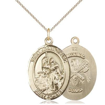 St. Joan of Arc National Guard Medal Necklace - 14K Gold - 1 Inch Tall x 3/4 Inch Wide with 18" Chain