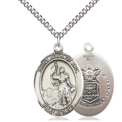 St. Joan of Arc Air Force Medal Necklace - Sterling Silver - 1 Inch Tall x 3/4 Inch Wide with 24" Chain