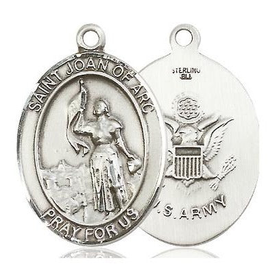 St. Joan of Arc Army Medal Necklace - Sterling Silver - 1 Inch Tall x 3/4 Inch Wide with 24" Chain