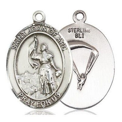 St. Joan of Arc Paratrooper Medal Necklace - Sterling Silver - 1 Inch Tall x 3/4 Inch Wide with 24" Chain