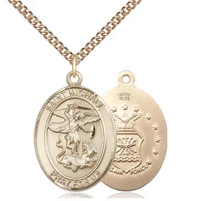 St. Michael Air Force Medal Necklace - 14K Gold Filled - 1 Inch Tall x 3/4 Inch Wide with 24" Chain