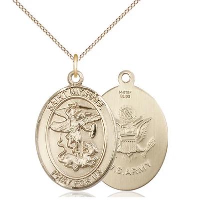 St. Michael Army Medal Necklace - 14K Gold Filled - 1 Inch Tall x 3/4 Inch Wide with 18" Chain