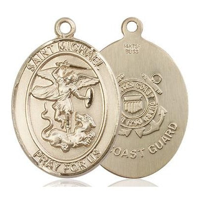 St. Michael Coast Guard Medal Necklace - 14K Gold Filled - 1 Inch Tall x 3/4 Inch Wide with 24" Chain