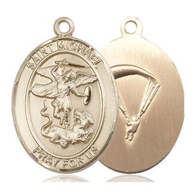St. Michael Paratrooper Medal Necklace - 14K Gold Filled - 1 Inch Tall x 3/4 Inch Wide with 24" Chain