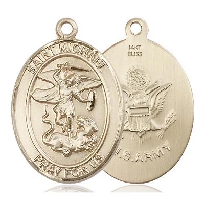 St. Michael Army Medal Necklace - 14K Gold - 1 Inch Tall x 3/4 Inch Wide with 24" Chain