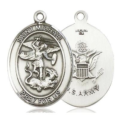 St. Michael Army Medal Necklace - Sterling Silver - 1 Inch Tall x 3/4 Inch Wide with 24" Chain