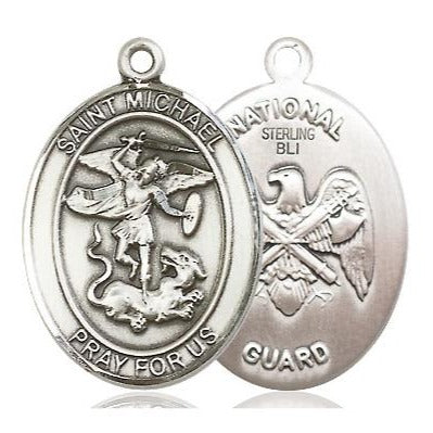 St. Michael National Guard Medal - Sterling Silver - 1 Inch Tall x 3/4 Inch Wide