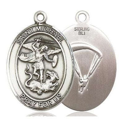 St. Michael Paratrooper Medal - Sterling Silver - 1 Inch Tall x 3/4 Inch Wide