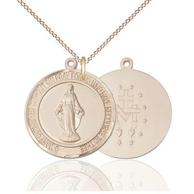 Miraculous Medal Necklace - 14K Gold - 1 Inch Tall by 7/8 Inch Wide with 18" Chain