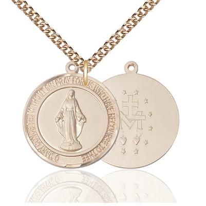Miraculous Medal Necklace - 14K Gold - 1 Inch Tall by 7/8 Inch Wide with 24" Chain