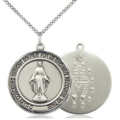 Miraculous Medal Necklace - Sterling Silver - 1 Inch Tall by 7/8 Inch Wide with 18" Chain