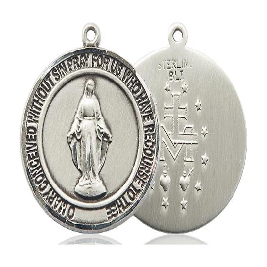 Miraculous Medal Necklace - Sterling Silver - 1 Inch Tall by 7/8 Inch Wide with 24" Chain