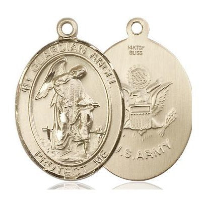 Guardian Angel Army Medal Necklace - 14K Gold Filled - 1 Inch Tall x 3/4 Inch Wide with 24" Chain