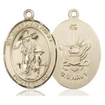 Guardian Angel Navy Medal - 14K Gold - 1 Inch Tall x 3/4 Inch Wide