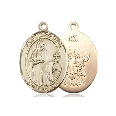 St. Brendan Navy Medal - 14K Gold - 3/4 Inch Tall x 1/2 Inch Wide