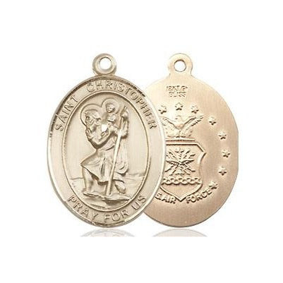 St. Christopher Air Force Medal Necklace - 14K Gold Filled - 3/4 Inch Tall x 1/2 Inch Wide with 24" Chain