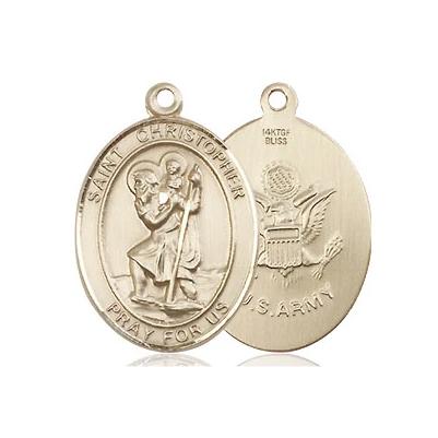 St. Christopher Army Medal Necklace - 14K Gold Filled - 3/4 Inch Tall x 1/2 Inch Wide with 24" Chain