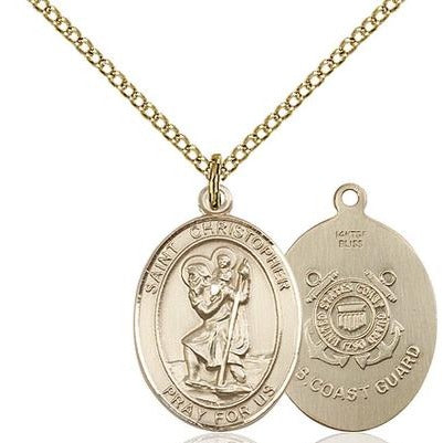 St. Christopher Coast Guard Medal Necklace - 14K Gold Filled - 3/4 Inch Tall x 1/2 Inch Wide with 18" Chain