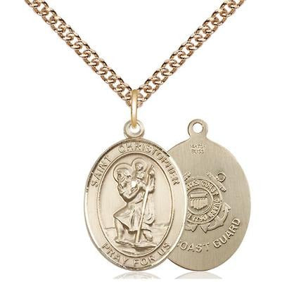 St. Christopher Coast Guard Medal Necklace - 14K Gold Filled - 3/4 Inch Tall x 1/2 Inch Wide with 24" Chain