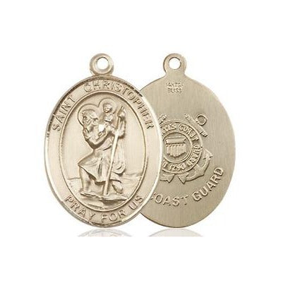 St. Christopher Coast Guard Medal Necklace - 14K Gold Filled - 3/4 Inch Tall x 1/2 Inch Wide with 24" Chain