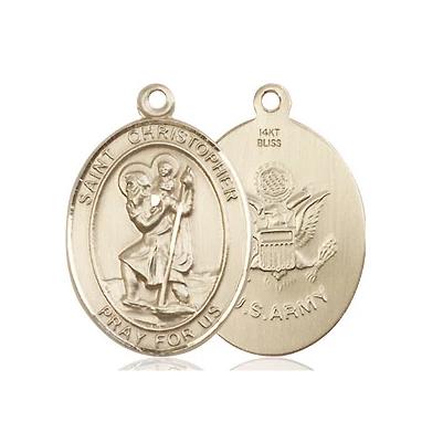 St. Christopher Army Necklace - 14K Gold - 3/4 Inch Tall x 1/2 Inch Wide with 24" Chain