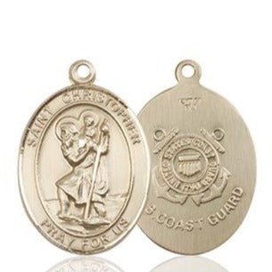 St. Christopher Coast Guard Medal - 14K Gold - 3/4 Inch Tall x 1/2 Inch Wide