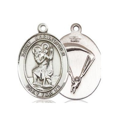 St. Christopher Paratrooper Medal Necklace - Sterling Silver - 3/4 Inch Tall x 1/2 Inch Wide with 24" Chain