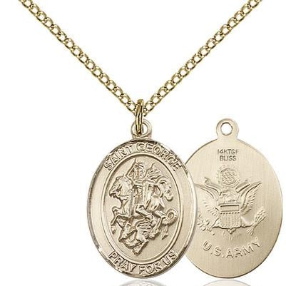 St. George Army Medal Necklace - 14K Gold Filled - 3/4 Inch Tall x 1/2 Inch Wide with 18" Chain